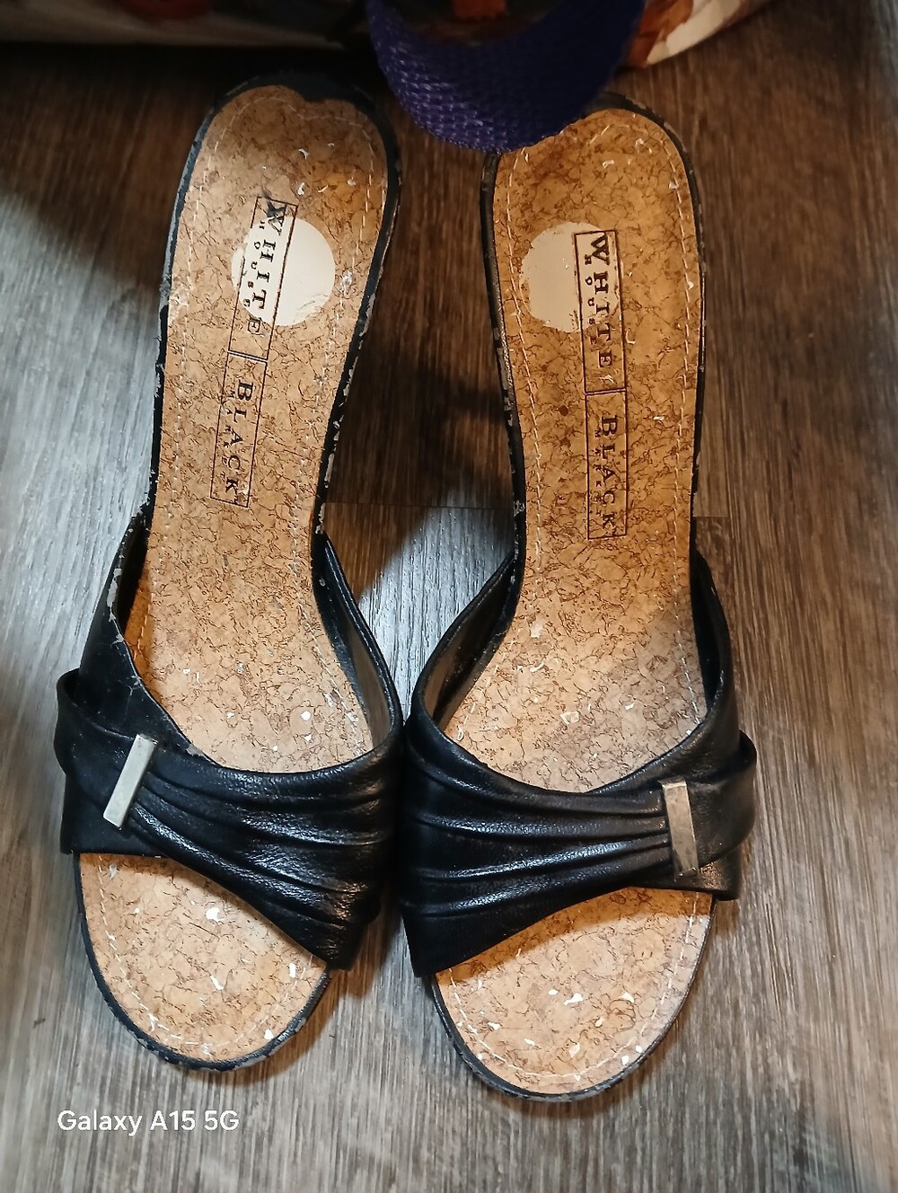 White House Black Market Black Cork-Effect Slide Mules